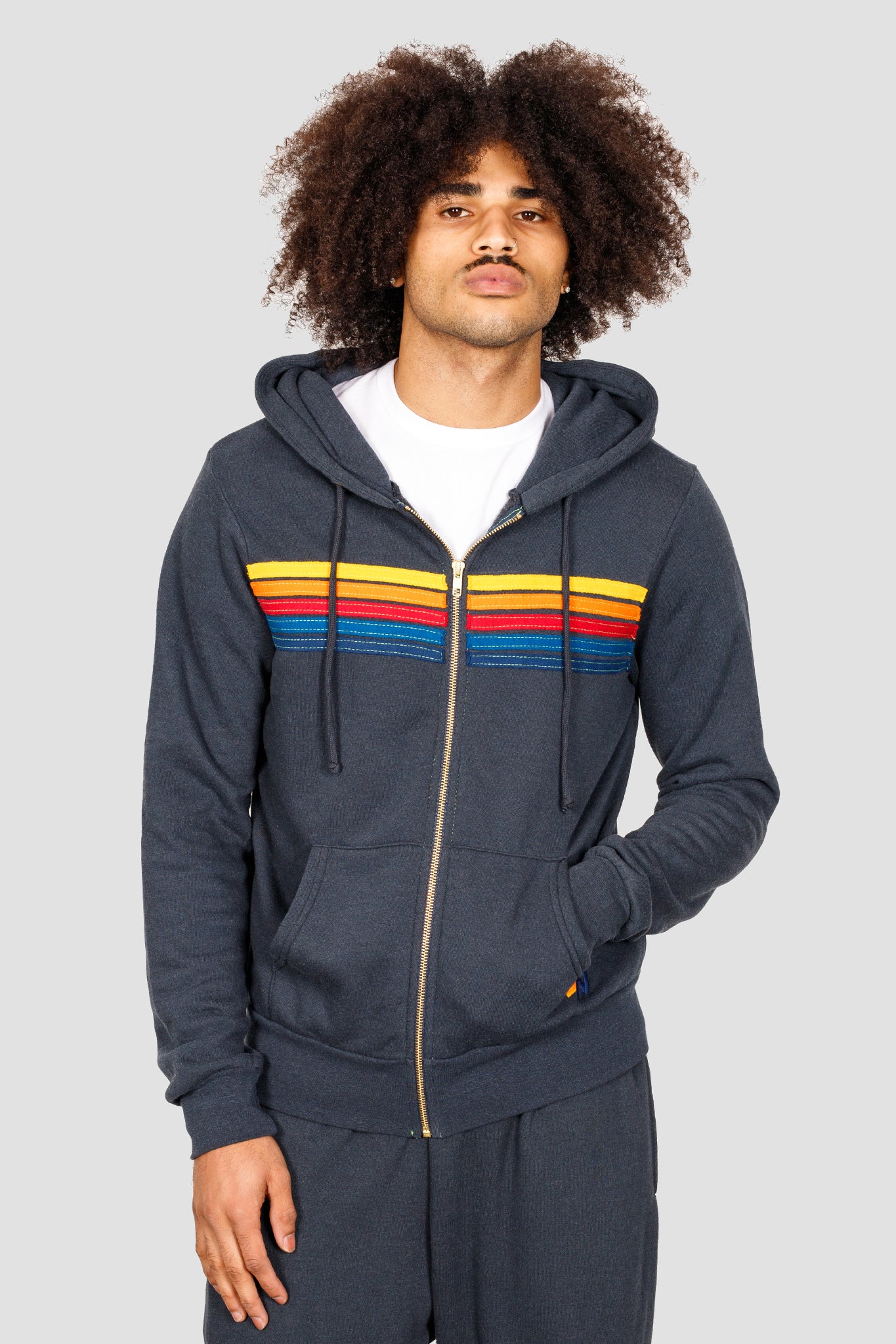 5 STRIPE HOODIE - CHARCOAL // BLUE - Aviator Nation