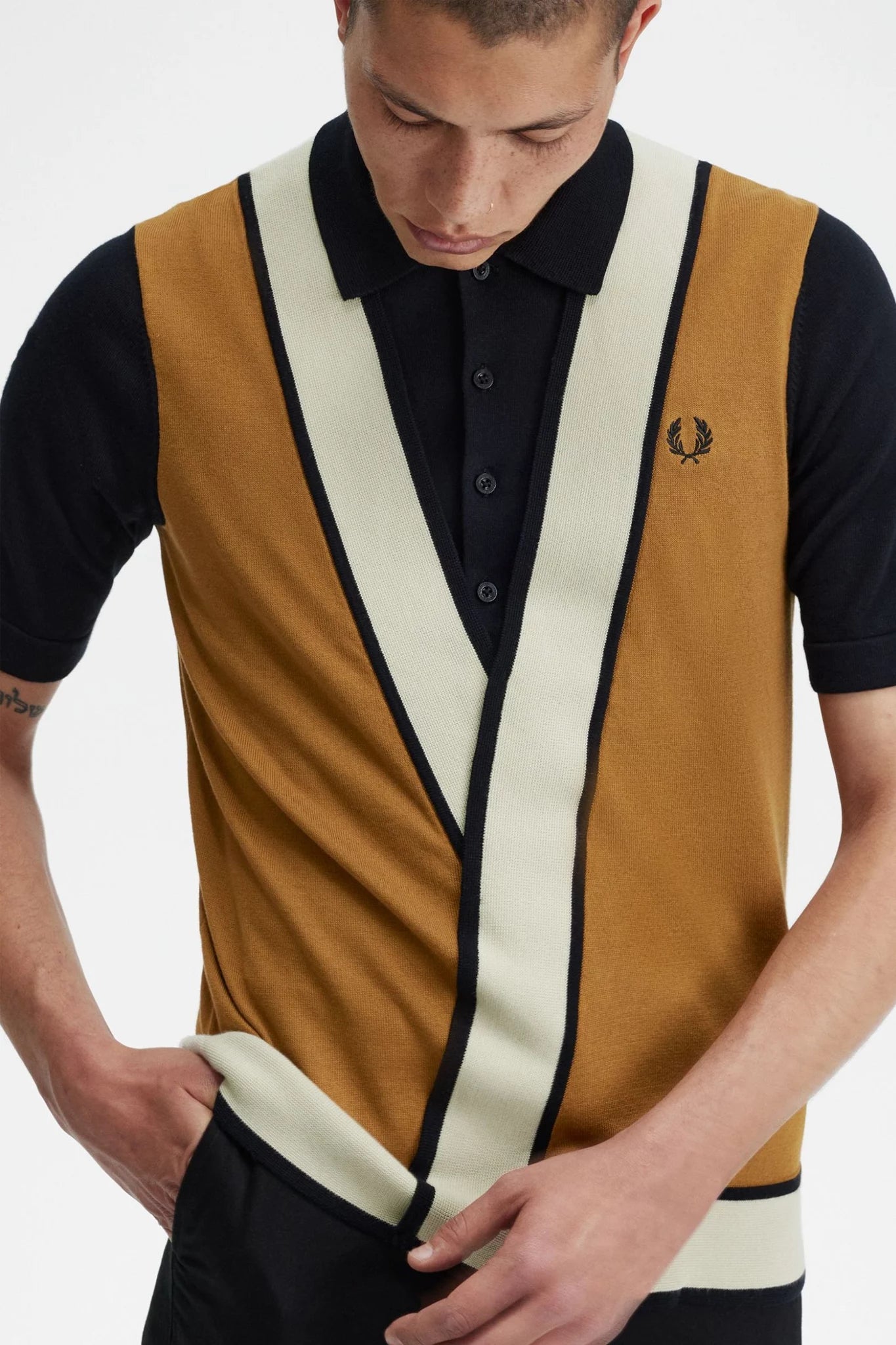 Contrast-jacquard knit polo, Fred Perry