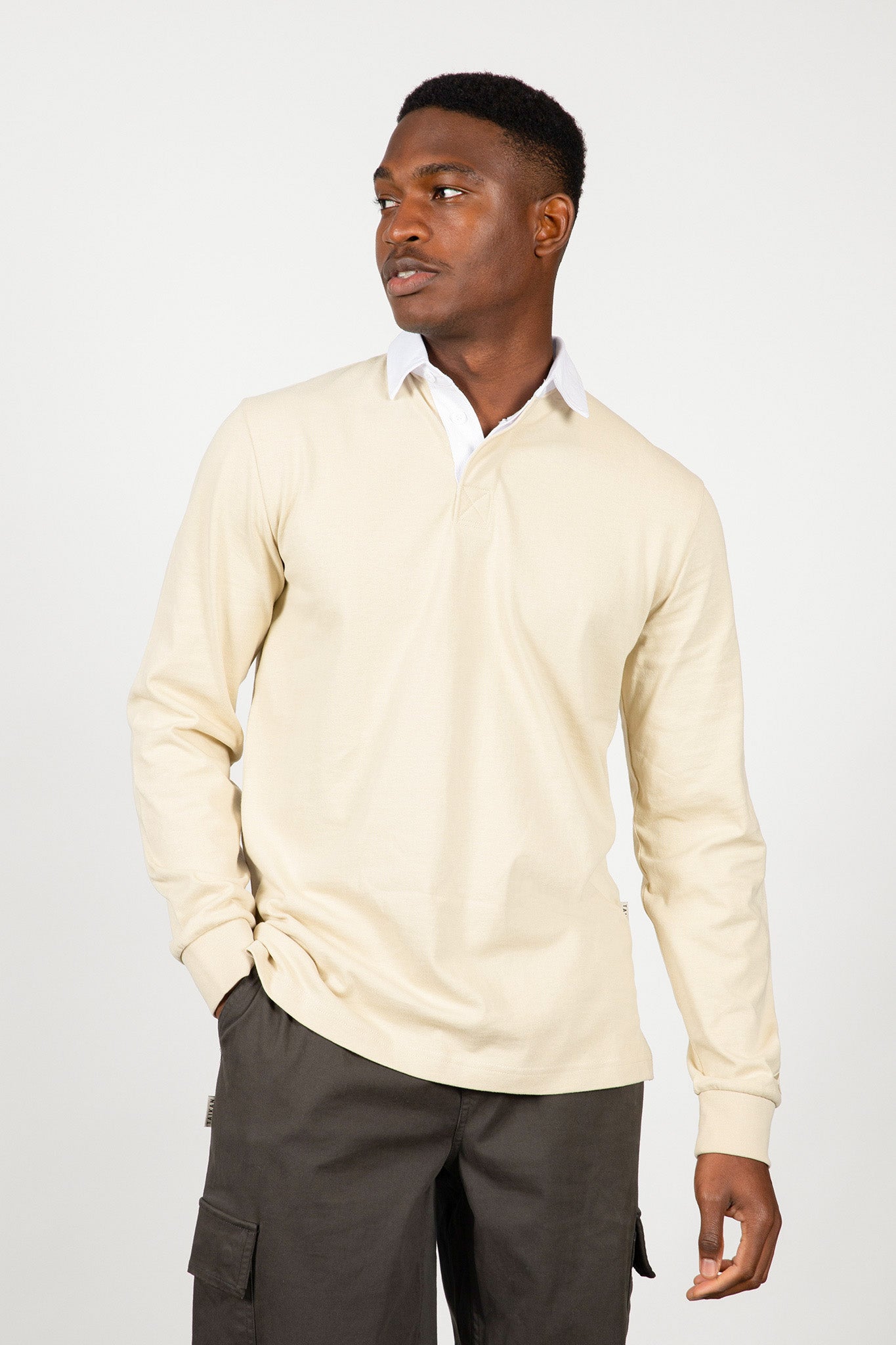 Cream long sleeve outlet polo shirt