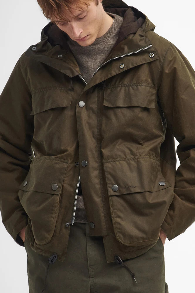 BARBOUR Re Engineered Durham Hooded Wax Jacket Beech