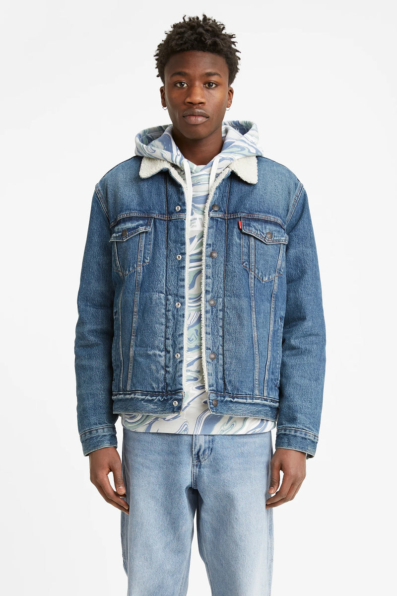 Levi's long sherpa trucker jacket on sale