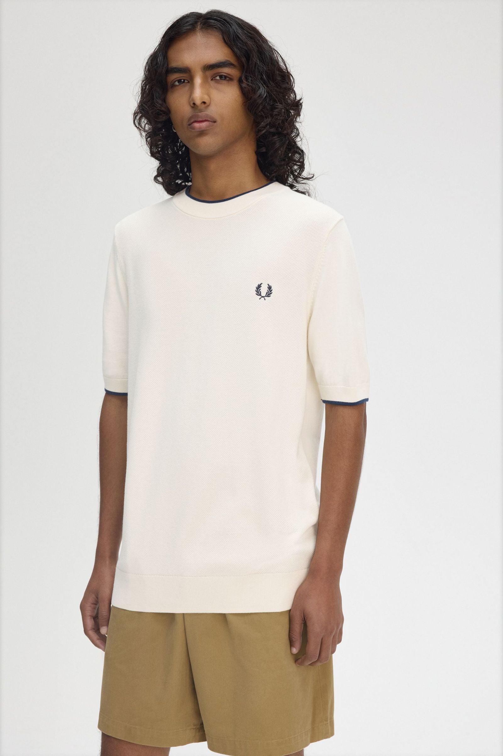 Texture Front Knitted T-Shirt T-Shirts Fred Perry