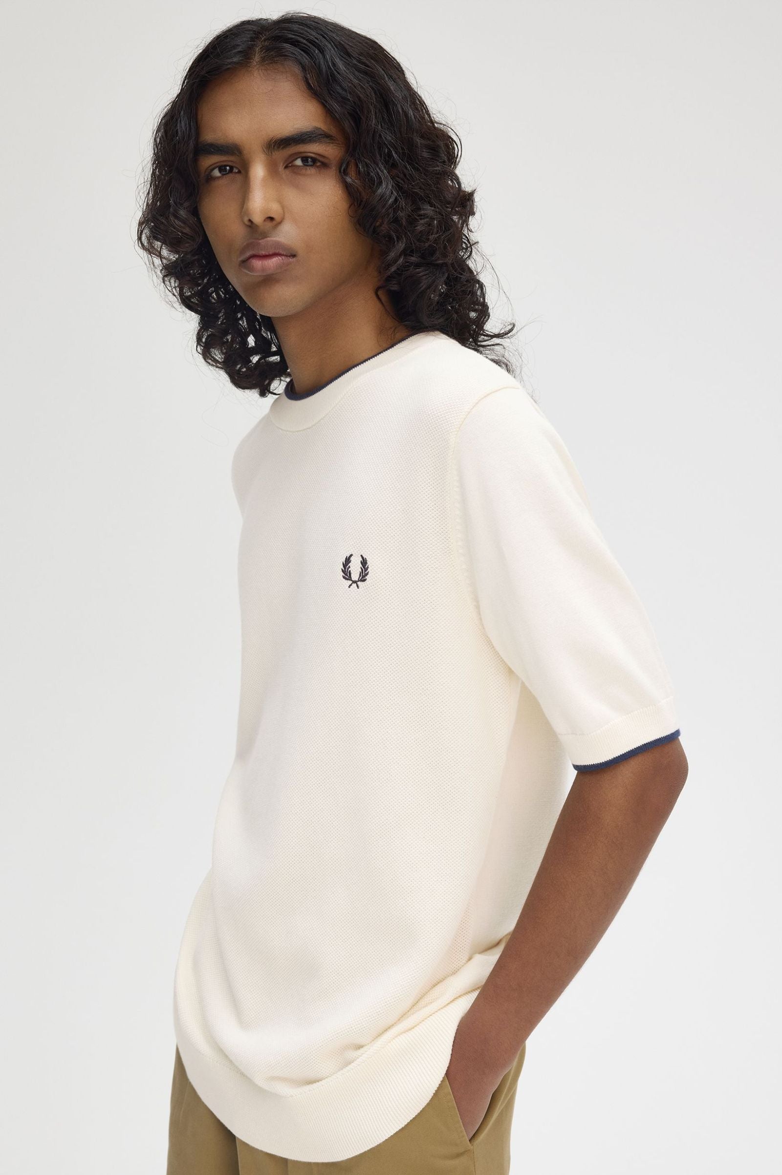 Texture Front Knitted T-Shirt T-Shirts Fred Perry