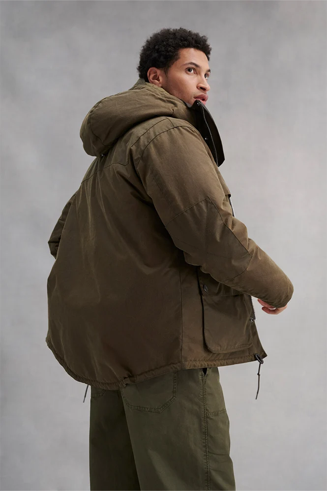 BARBOUR Re Engineered Durham Hooded Wax Jacket Beech